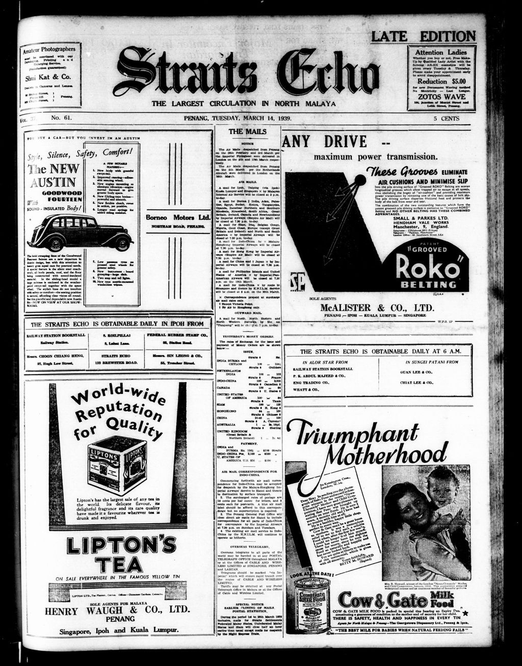 Miniature of Straits Echo 14 March 1939