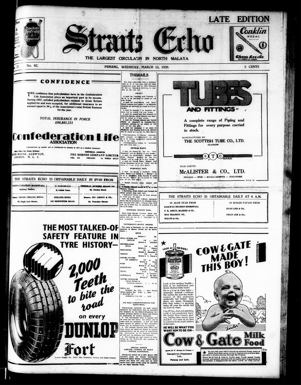 Miniature of Straits Echo 15 March 1939