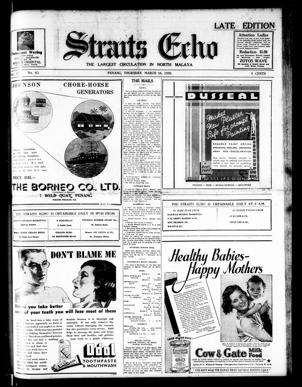 Miniature of Straits Echo 16 March 1939