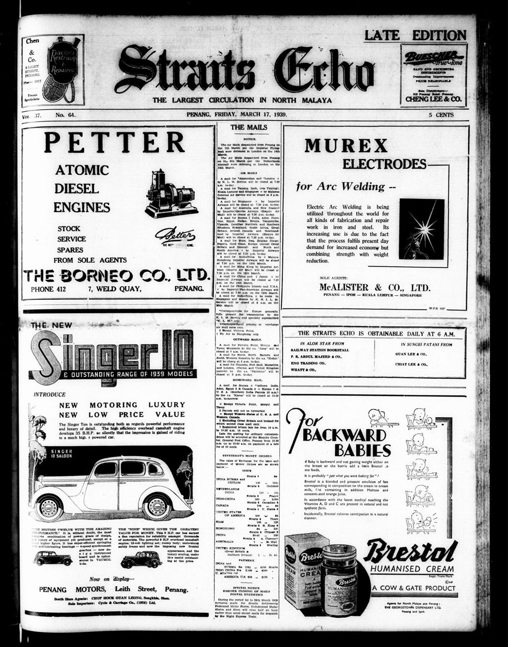 Miniature of Straits Echo 17 March 1939