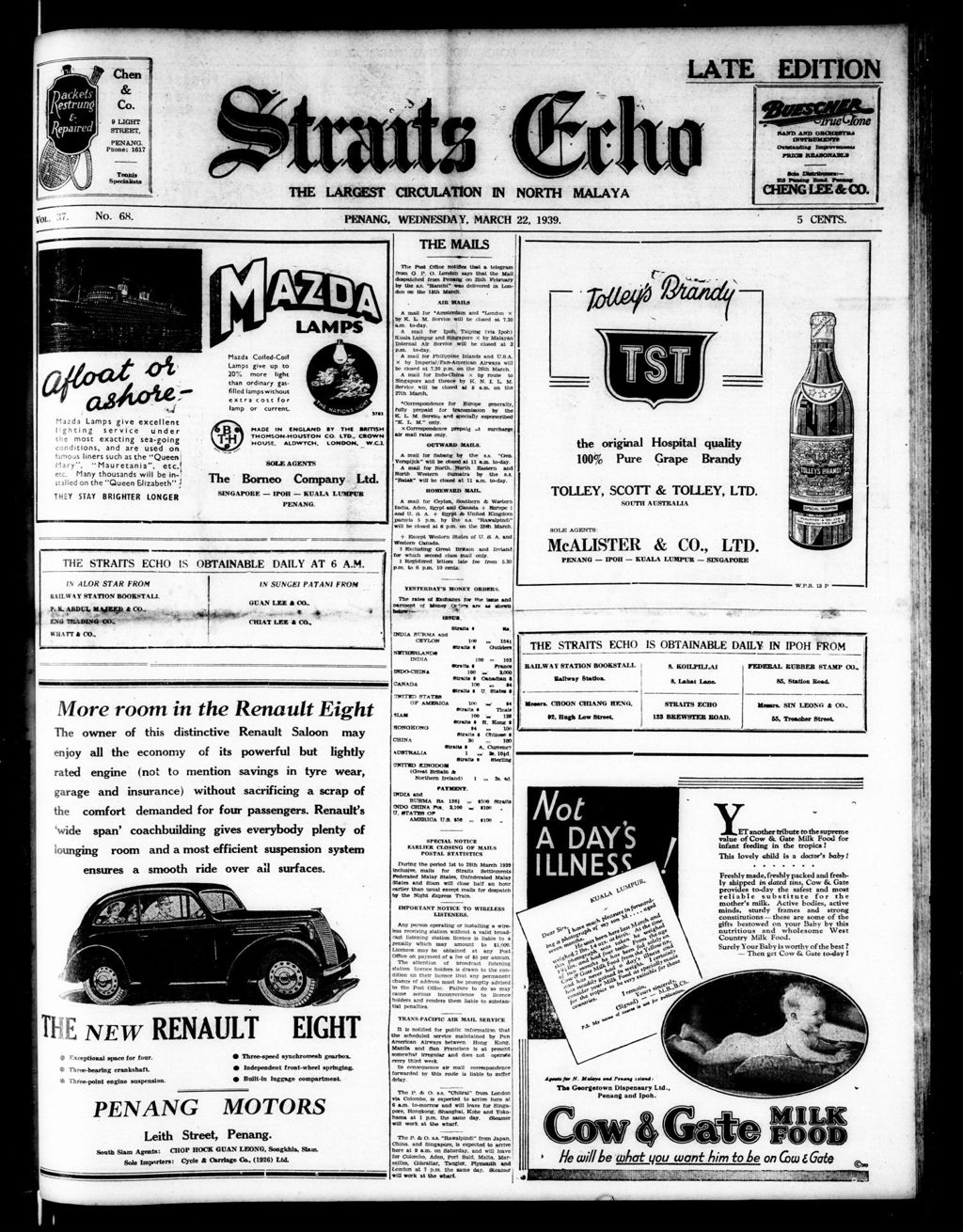 Miniature of Straits Echo 22 March 1939