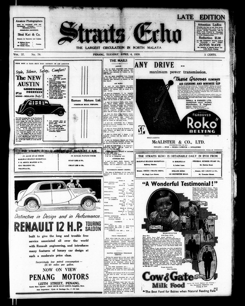 Miniature of Straits Echo 04 April 1939