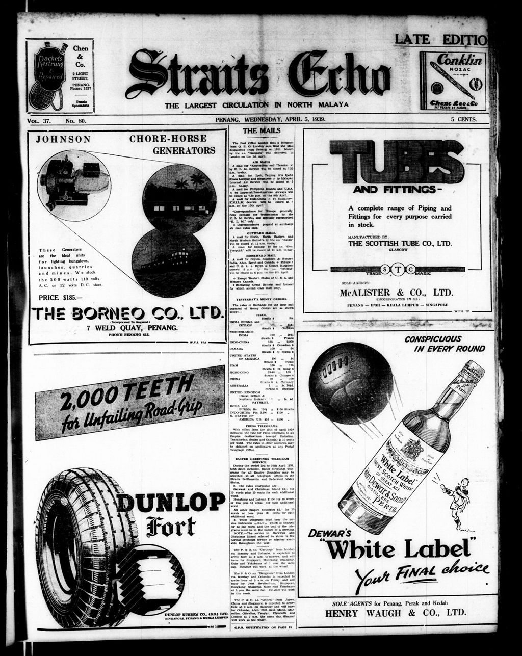 Miniature of Straits Echo 05 April 1939