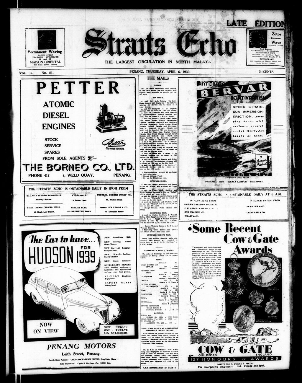 Miniature of Straits Echo 06 April 1939